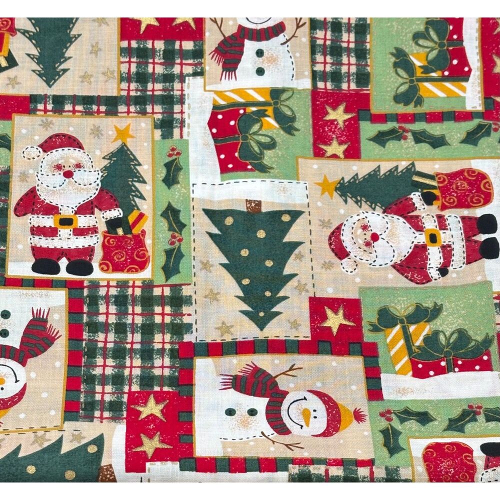 Vintage Santa Snowman Christmas Patchwork Cotton Fabric 29"L x 42"W